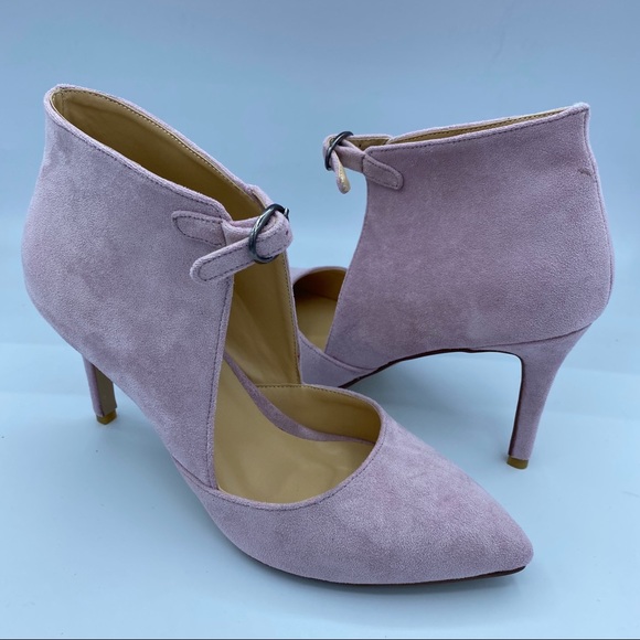 FSJ Women pink suede pointed toe ankle strap pumps - Picture 8 of 12